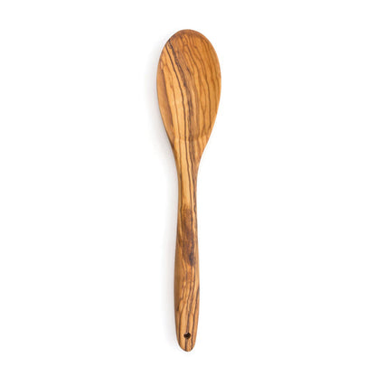 olive wood spoon displayed on a white background