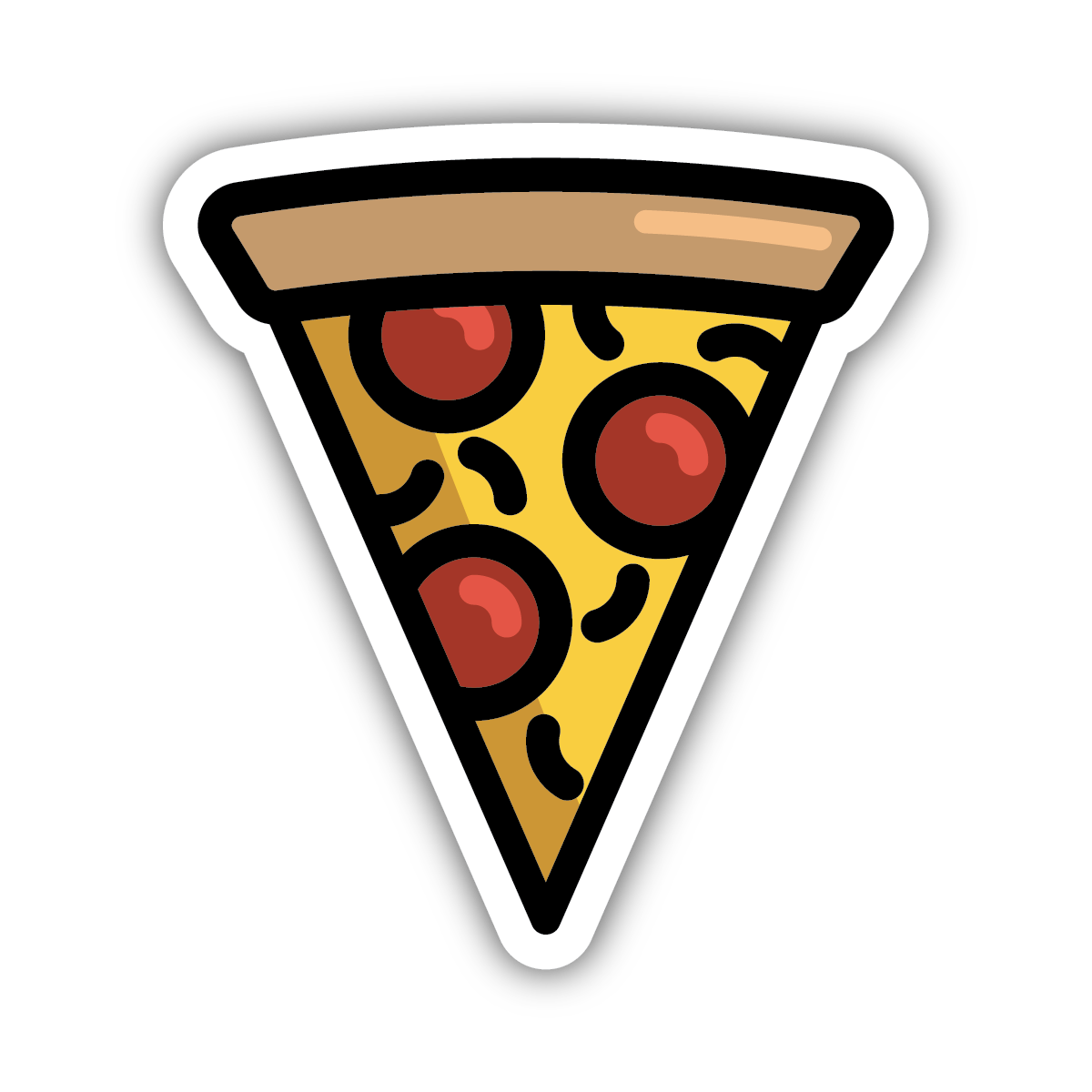 sticker on white background. sticker has graphic of a slice of pepperoni pizza.