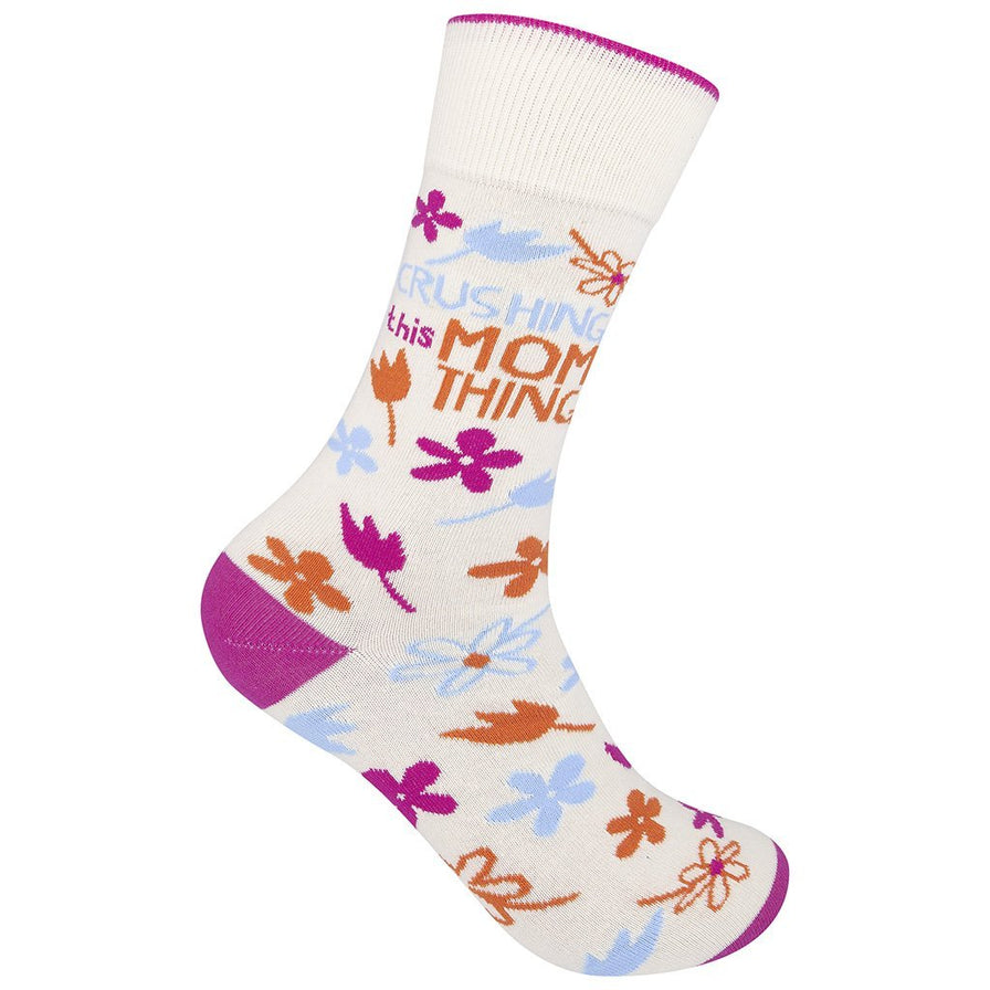 right view of crushing this mom thing socks on a white background