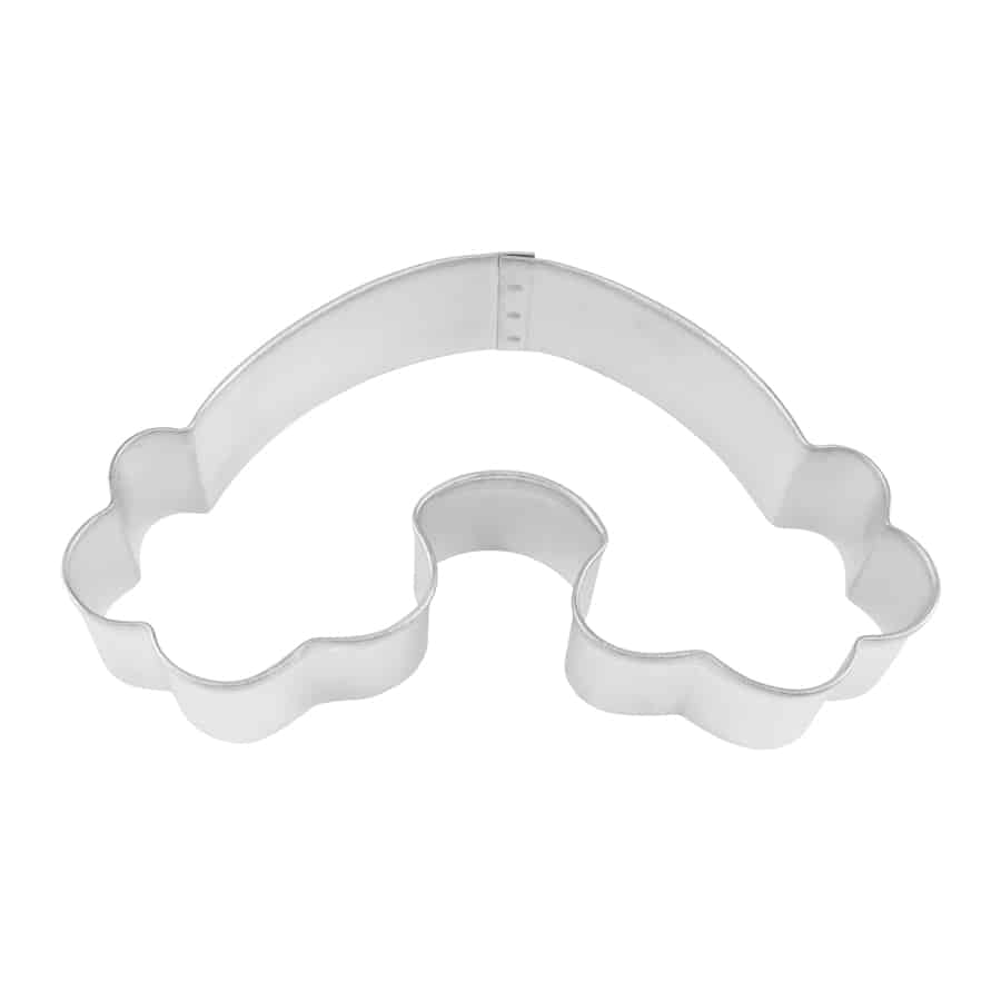rainbow with clouds on each end shaped metal cookie cutter.