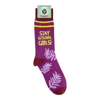 the stay golden socks displayed flat on a white background