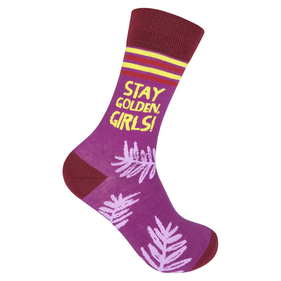 right view of stay golden socks on a white background