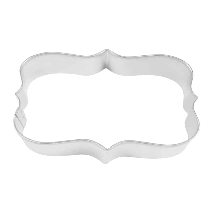 rectangle cookie cutter with flourished points and rounded corners shown on a white background