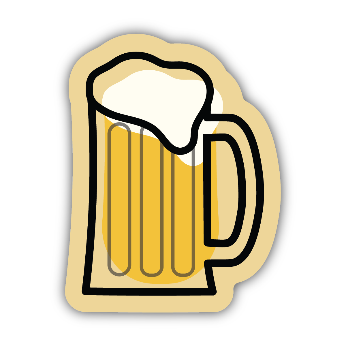 sticker on white background. sticker has a cream background and a beer glass graphic filled with beer and foam on top.