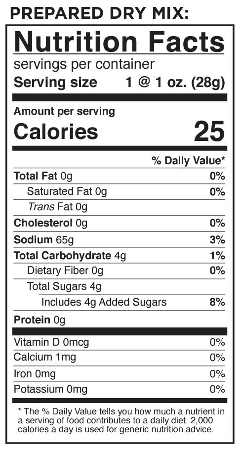 Nutrition facts list. For more information call 501-327-2182.
