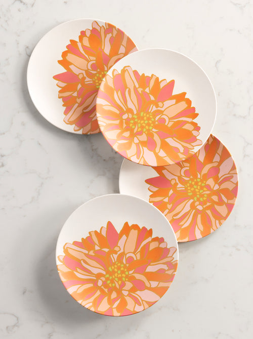 all four primavera multi floral appetizer plates displayed on a white marble surface