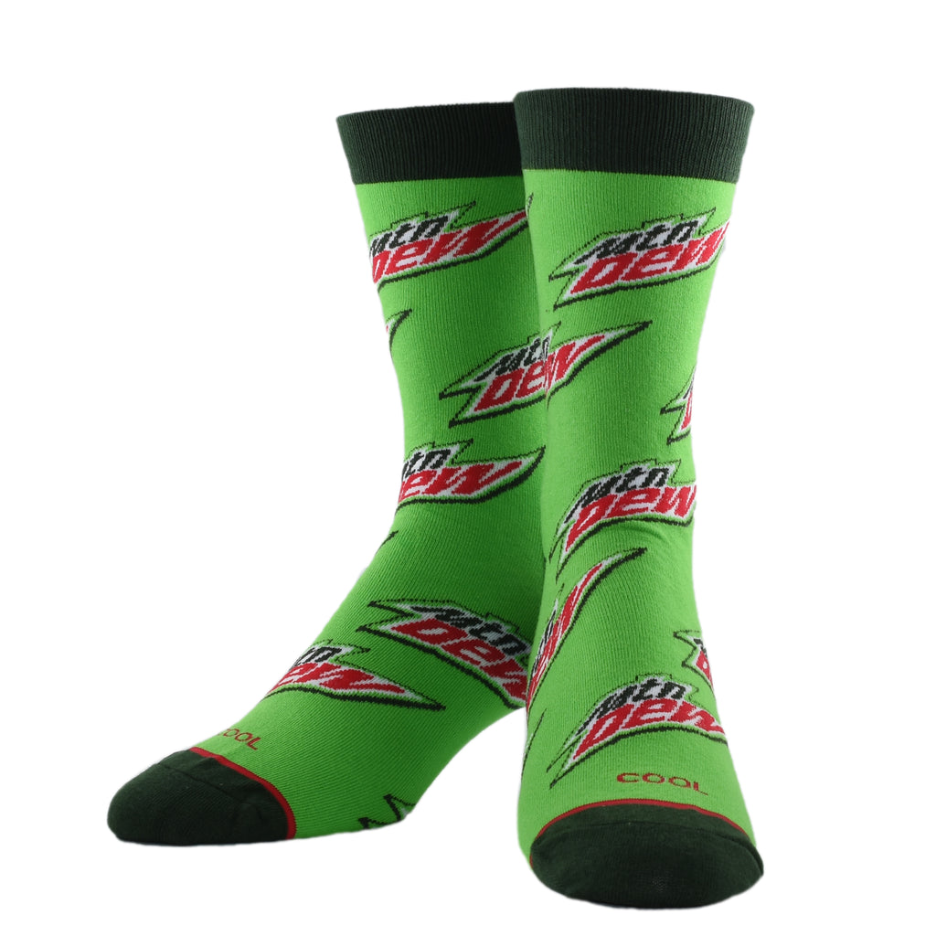 mountain dew crew socks displayed on a white background