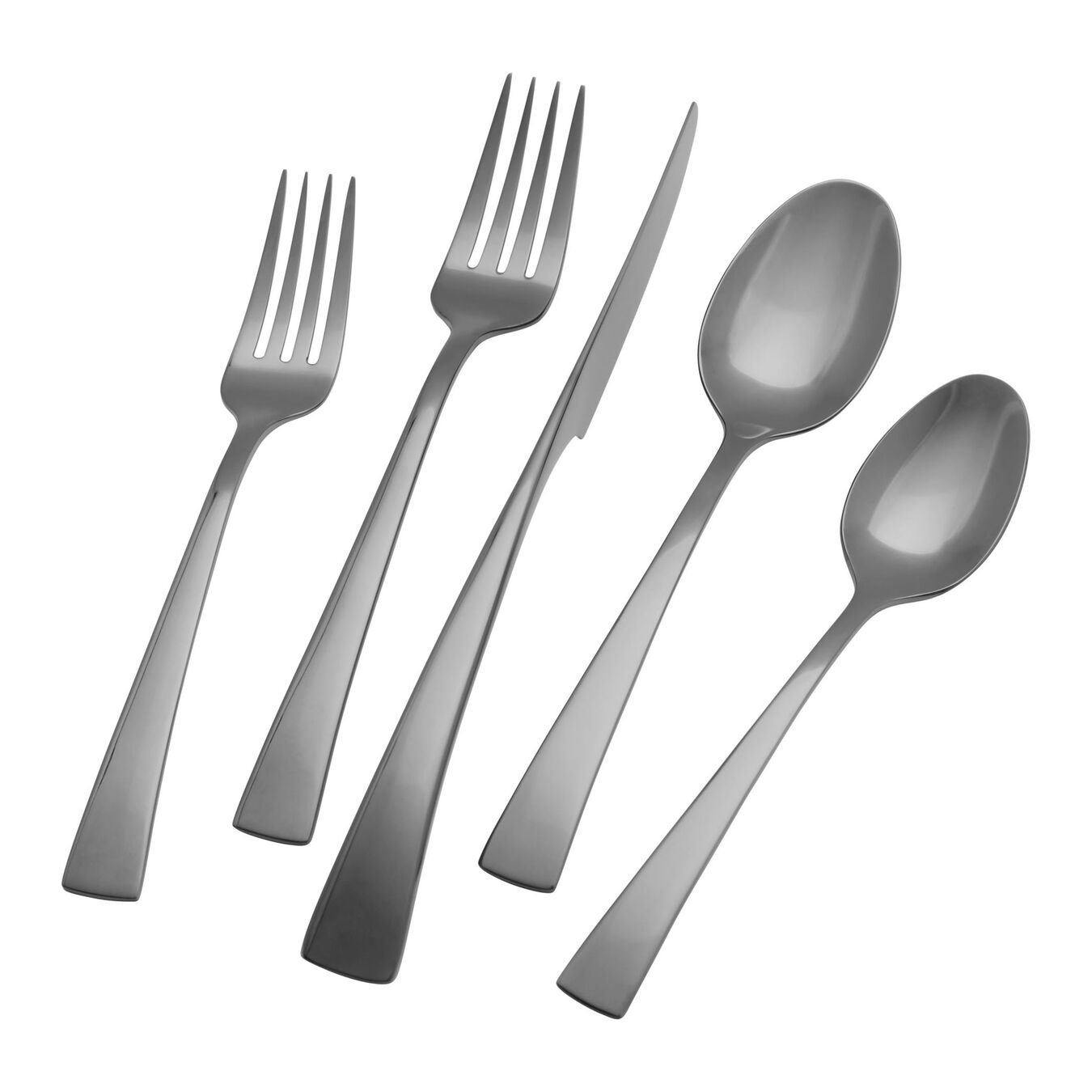 5 pieces of bellasera slate flatware displayed on a white background