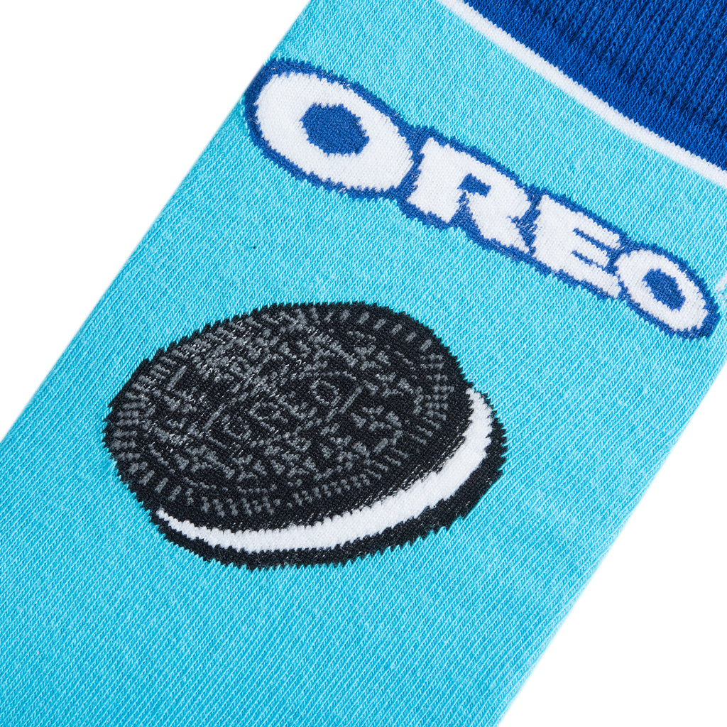 close up view of oreo crew socks displayed flat on a white background
