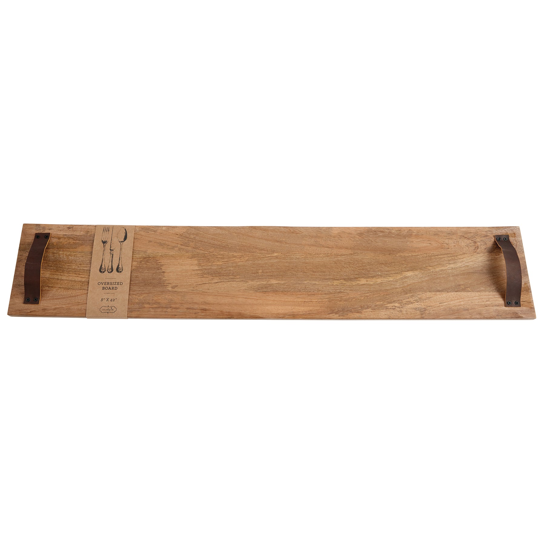 oversized wood serving board on a white background