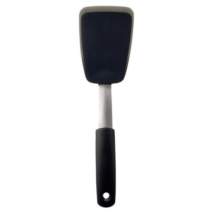 spatula with black handle and head.