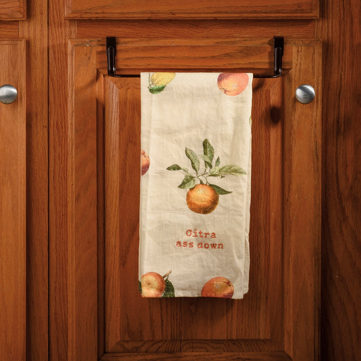 towel hanging on towel bar.