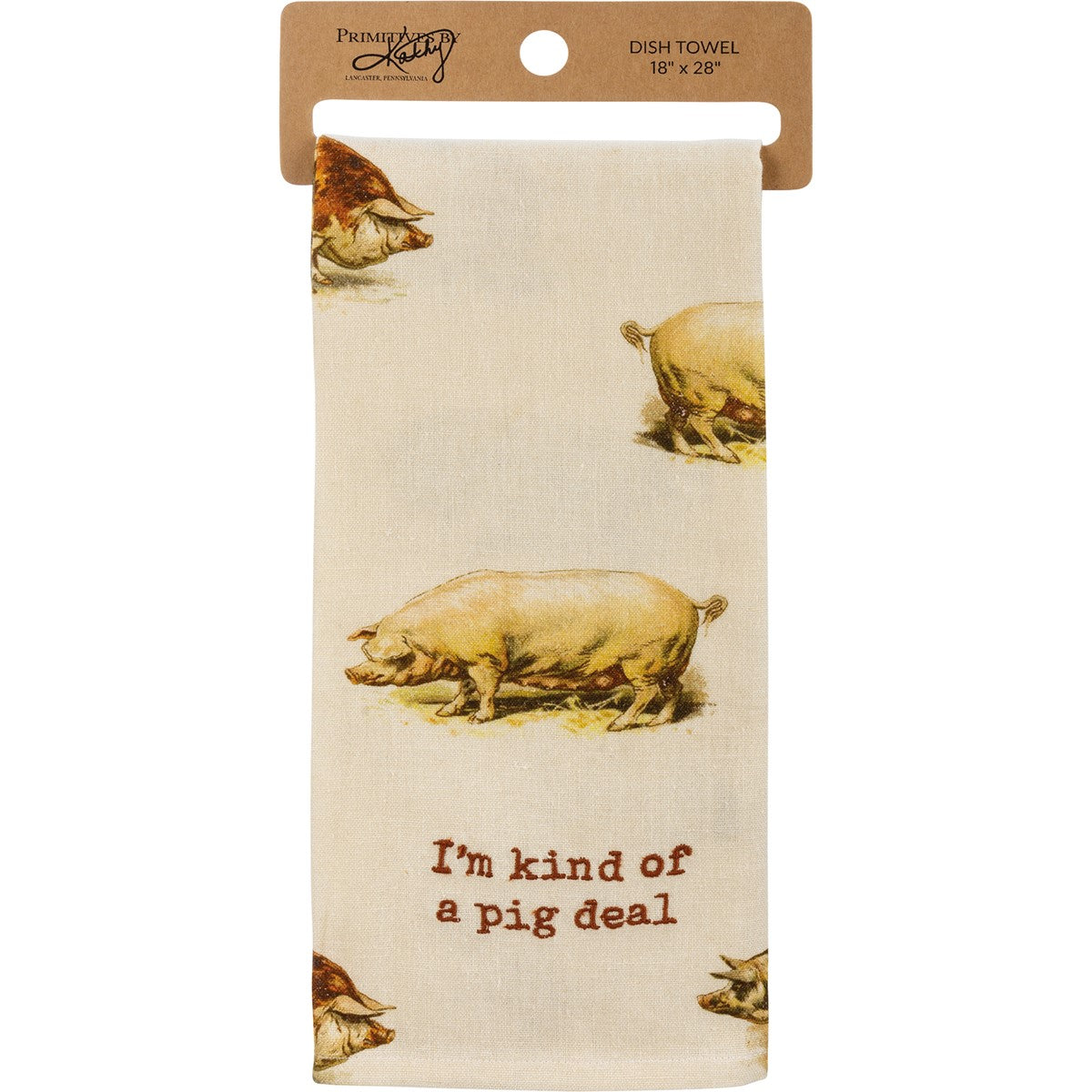ivory towel with pig graphics and embroidery.