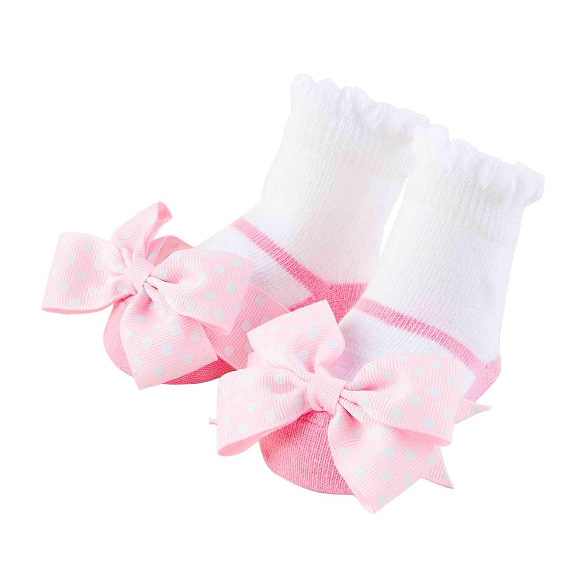 pink bow mary jane socks on a white background