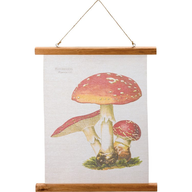 canvas scroll with red cap mushrooms.