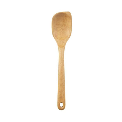 wooden spoon with one side of spoon head square, the other side round.