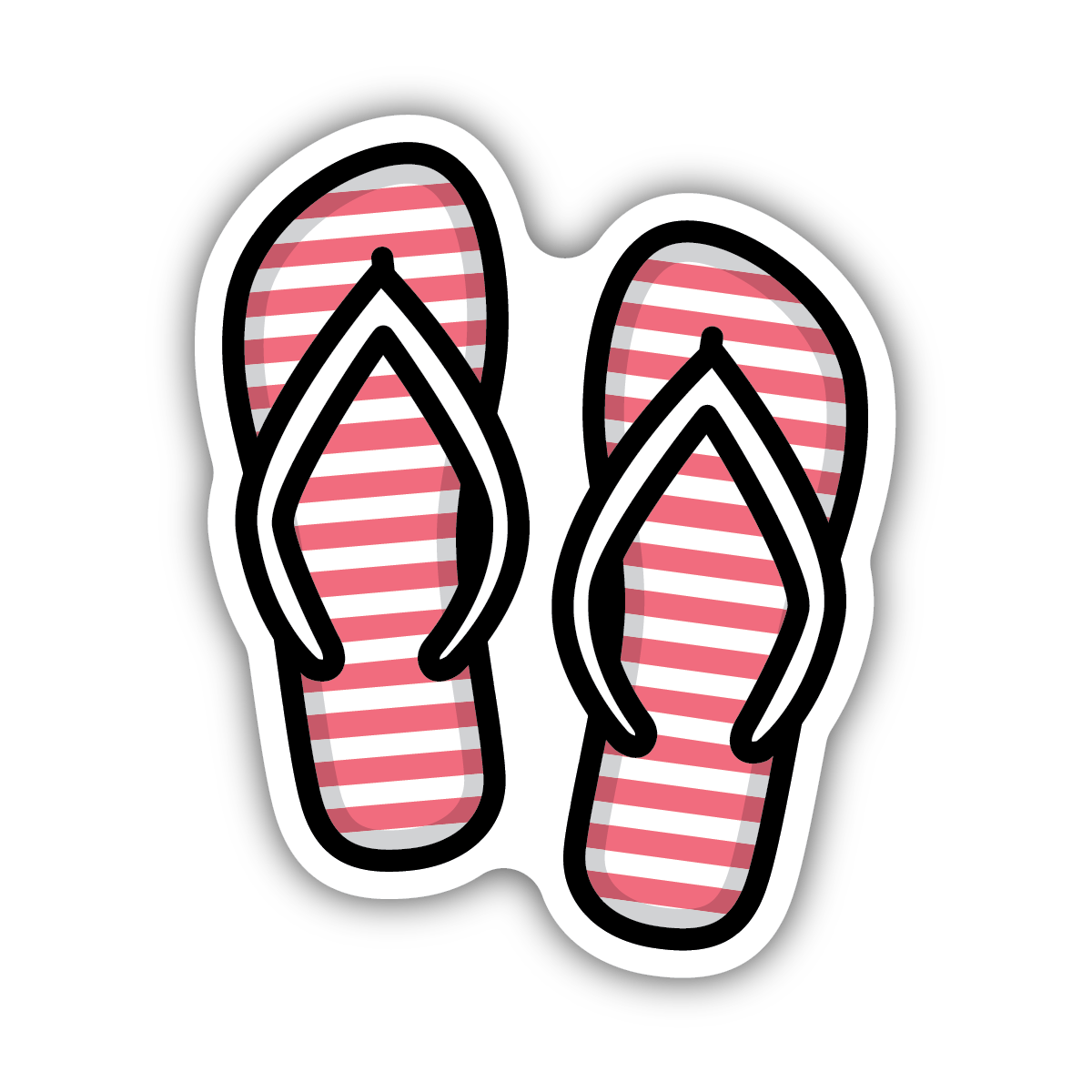 sticker on white background. sticker has graphic of flip flops that have pink and white striped soles.