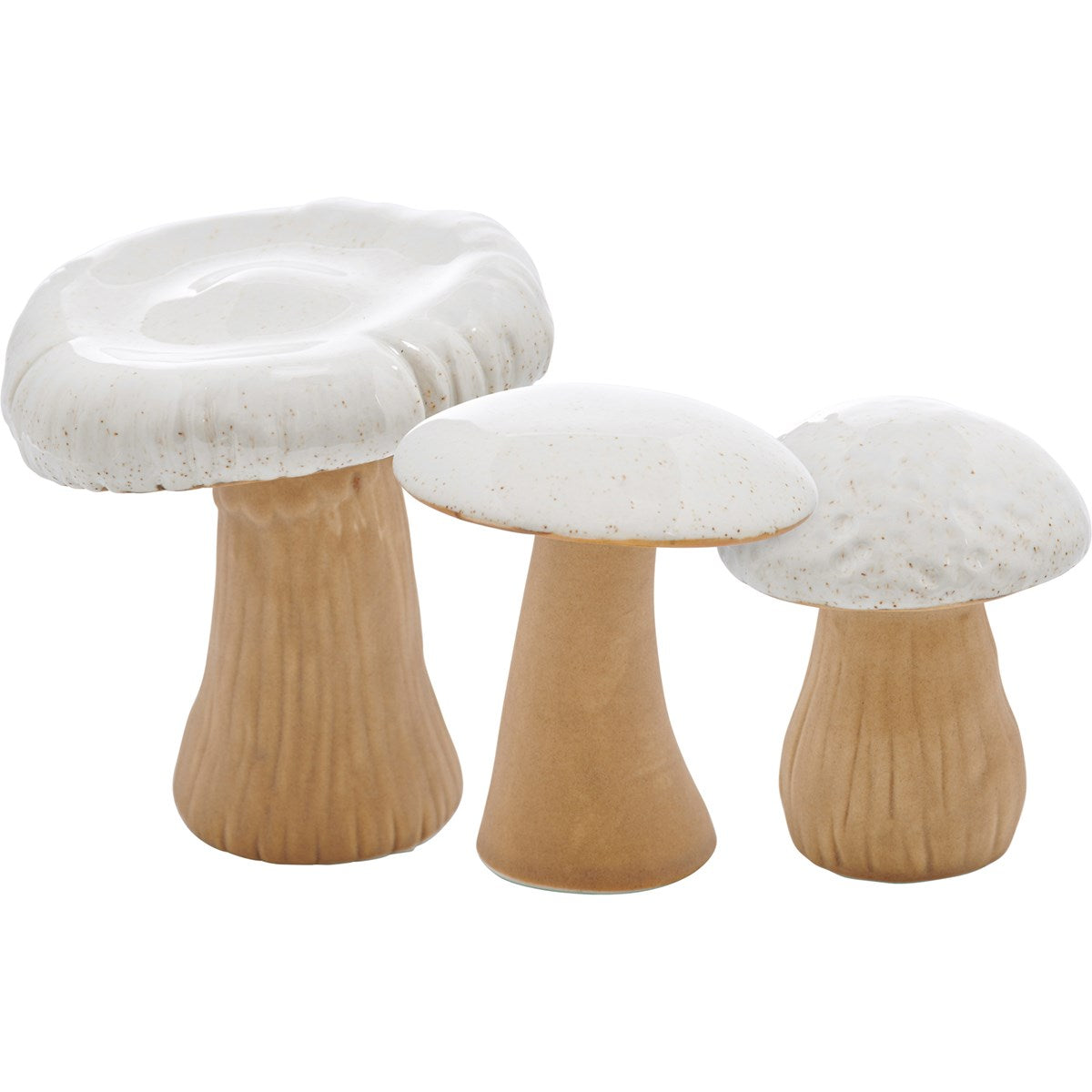 3 sizes of mushrooms on a white background.