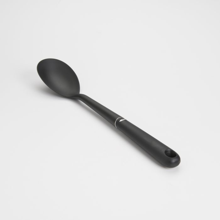 side view of black nylon spoon.