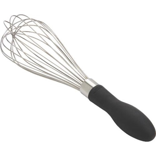 whisk with black handle.