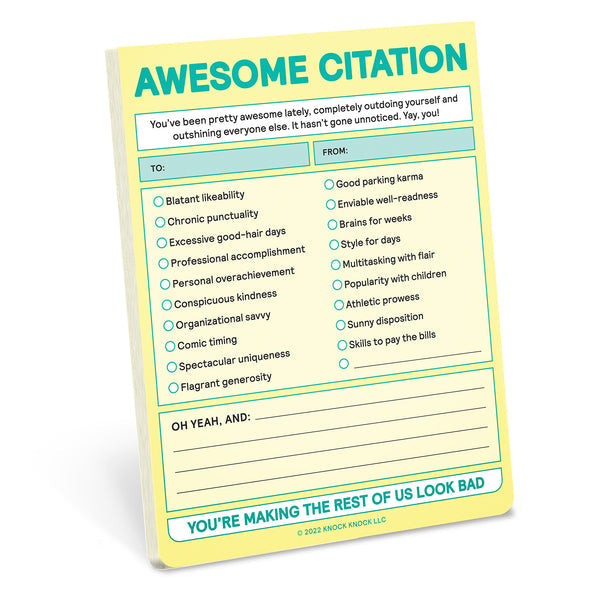 awesome citation nifty note pad on a white background