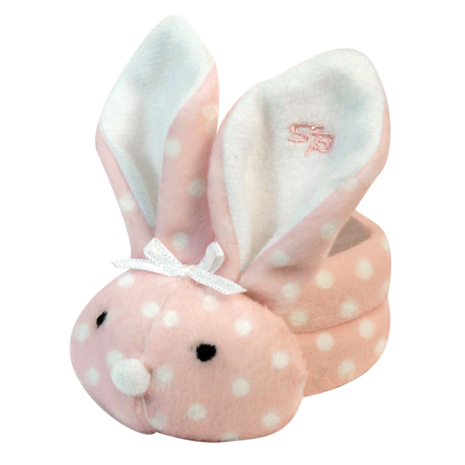 pink polka dot boo bunnie comfort toy on a white background