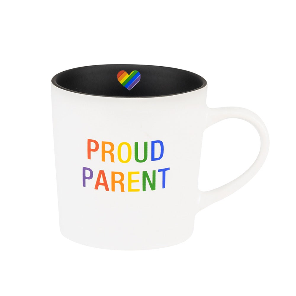 mug with quote "proud parent" on a white background
