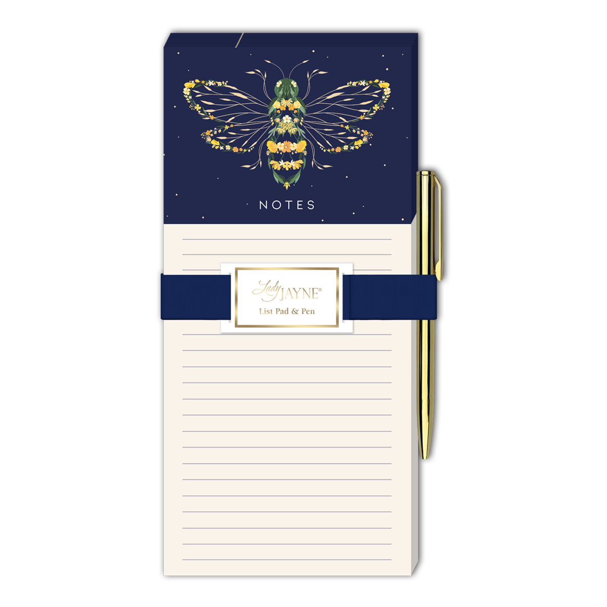 botanical garden bee magnetic list pad with pen on a white background