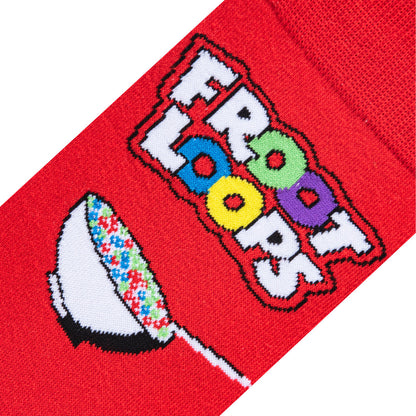  close up view of froot loops crew socks displayed flat on a white background