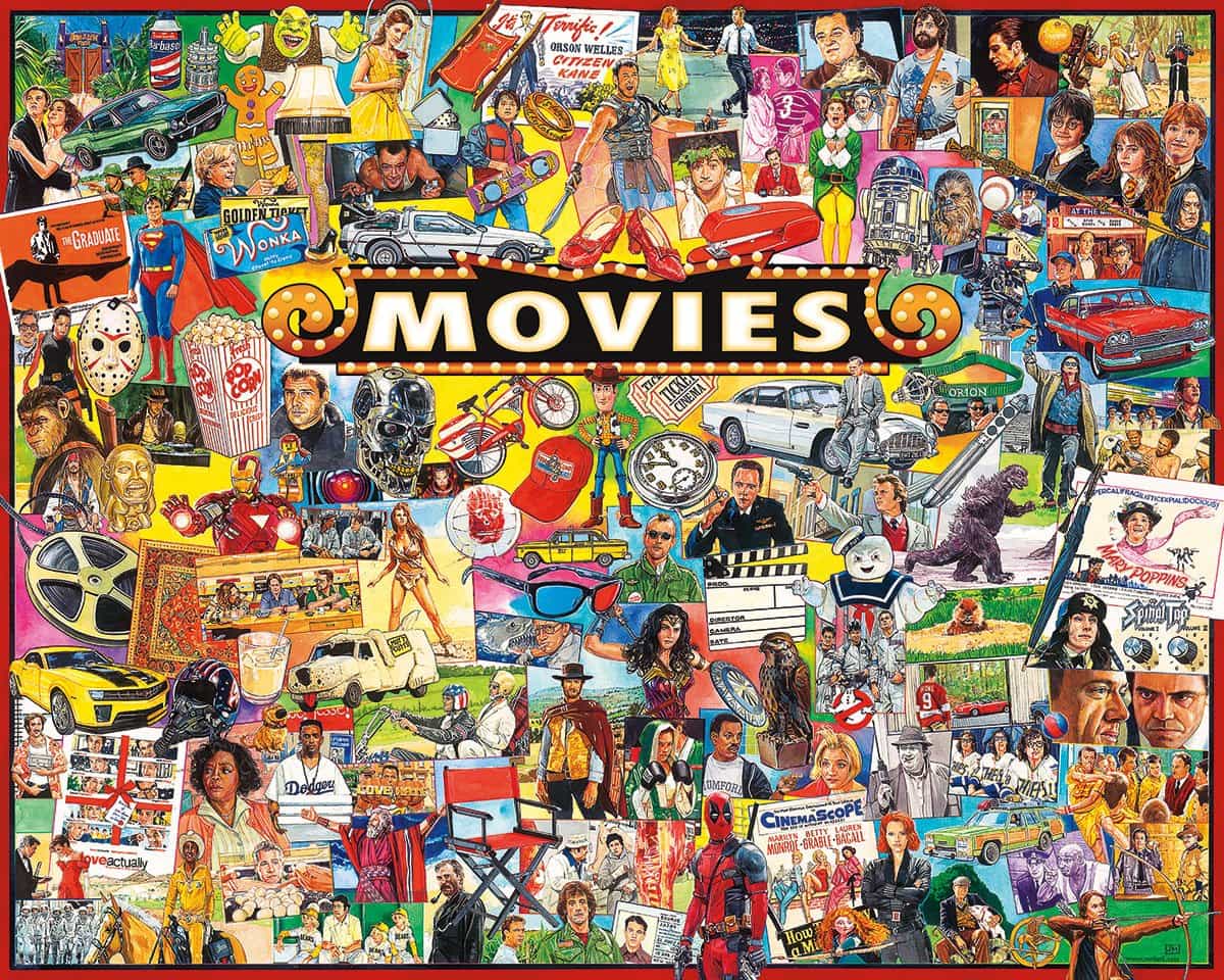 completed movies puzzle on a white background