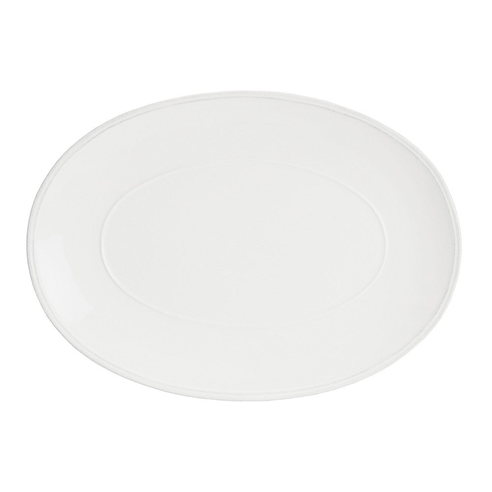 top view of white oval platter.
