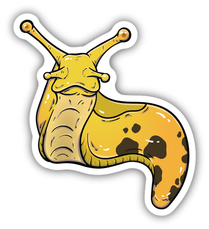 sticker on white background. sticker is a yellow slug graphic.