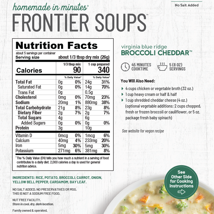 Nutrition facts and ingredient list. For more information call 501-327-2182.