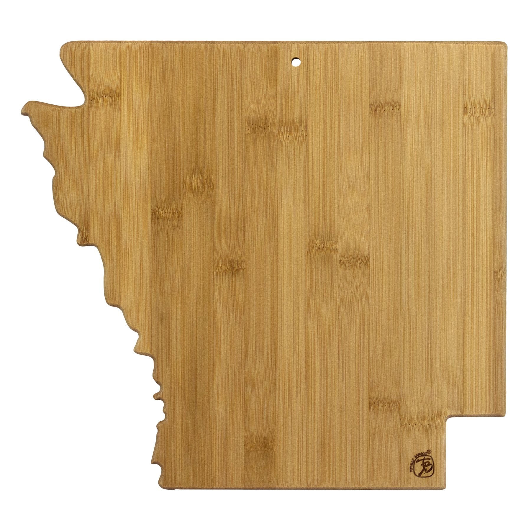 reverse side of Arkansas shaped board on white background.