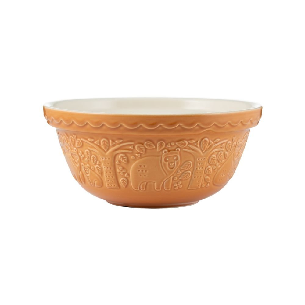 dark yellow bowl with bear pattern on a white background.