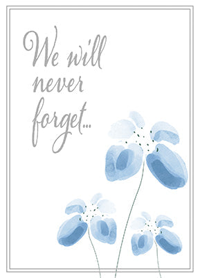 front of card is white with blue flowers and front text in gray