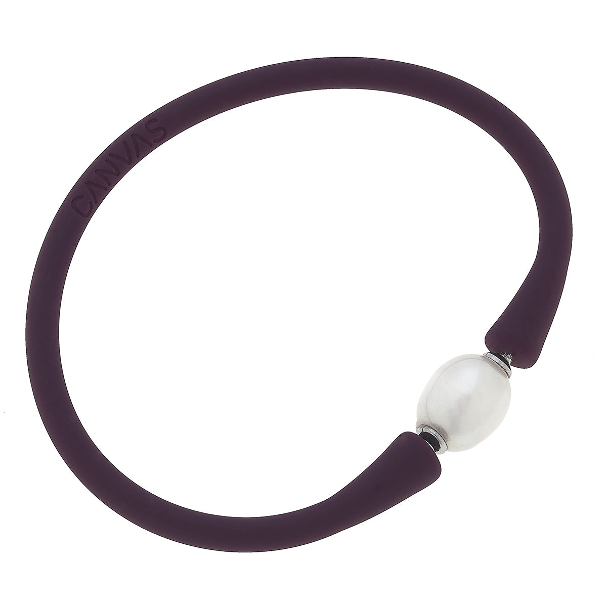 plum bali freshwater pearl silicone bracelet on a white background