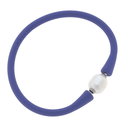 periwinkle bali freshwater pearl silicone bracelet on a white background
