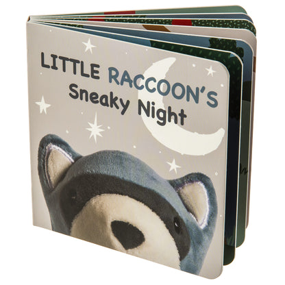 front cover of book with graphic of a racoon's face and a starry night.
