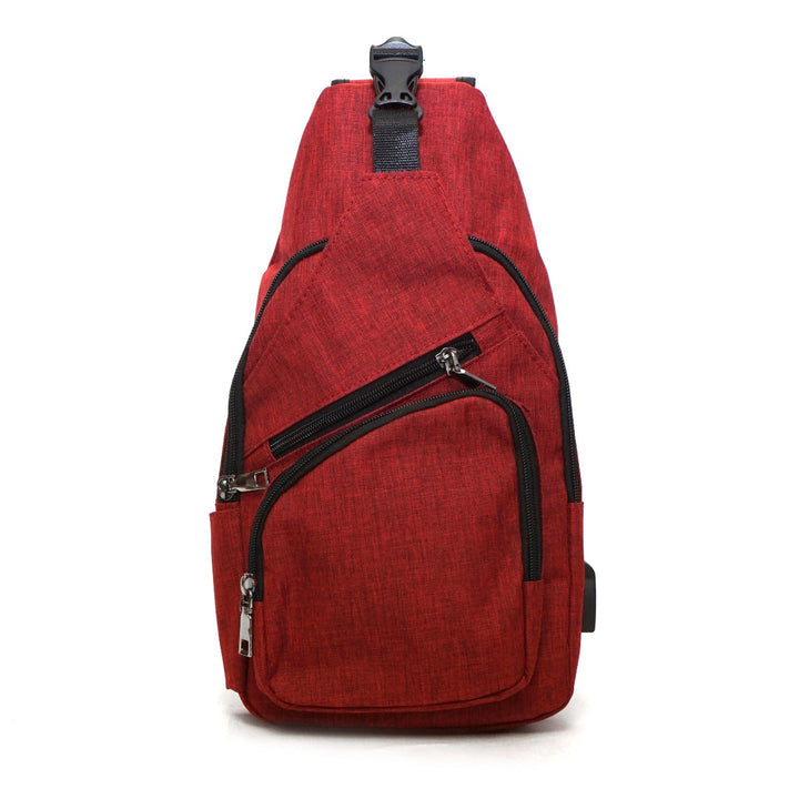 red anti-theft daypack on a white background