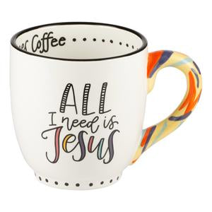 all i need is Jesus mug on a white background