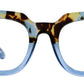 front view of blue quartz and blue glasses on a white background