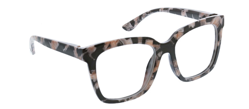 left angled view of black marble next level glasses on a white background