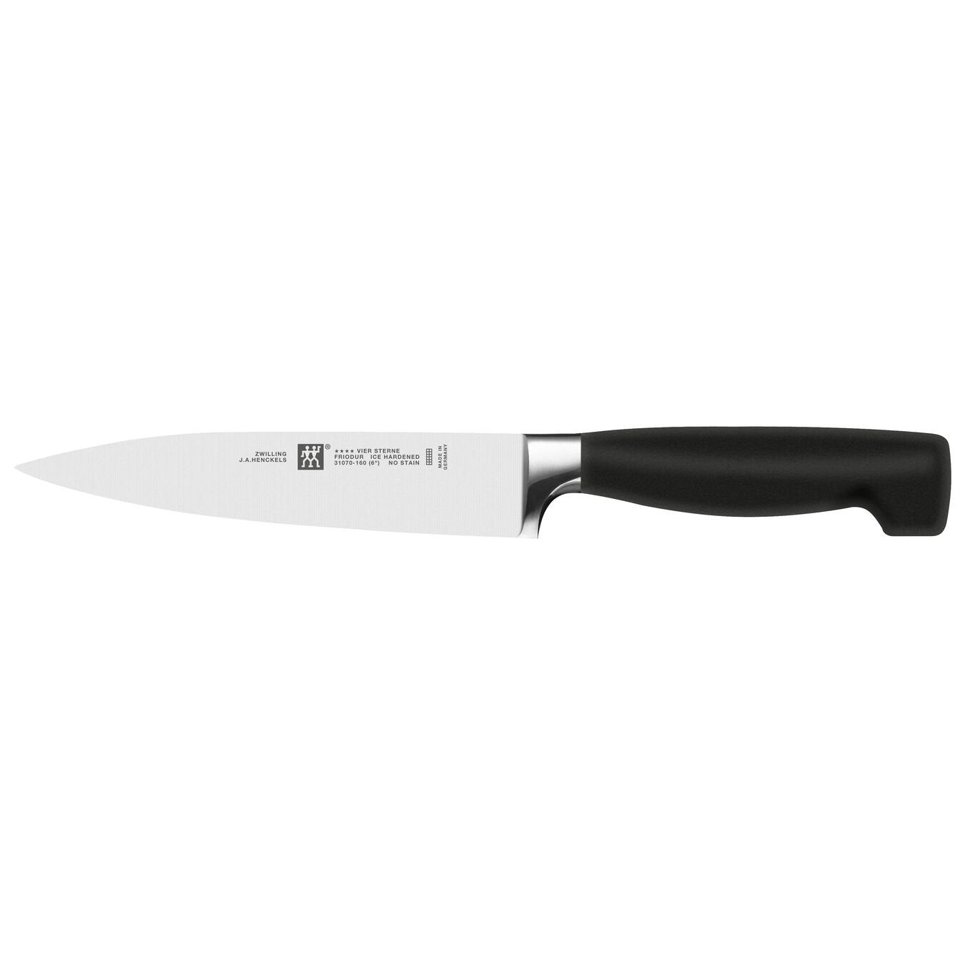 kitchen knife with black handle on white background