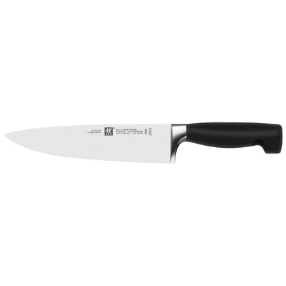 kitchen knife with black handle on white back ground