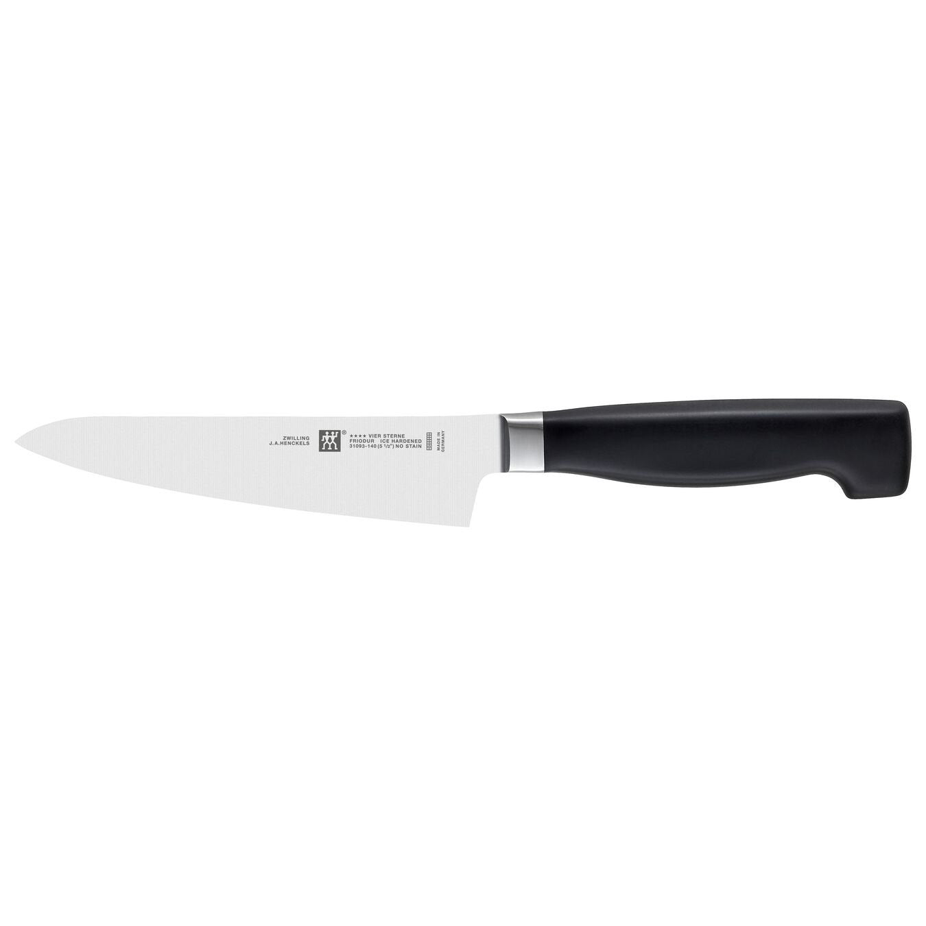 kitchen knife with black handle on white background