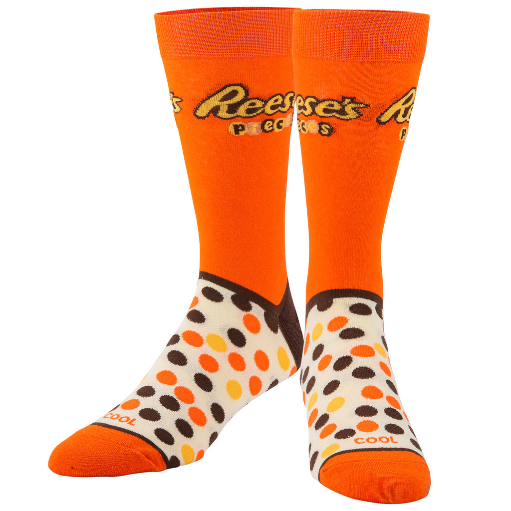 reeses pieces crew socks displayed on a white background
