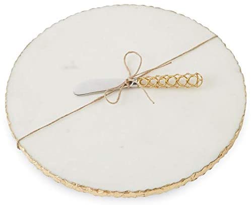 gold edge marble board and spreader on a white background