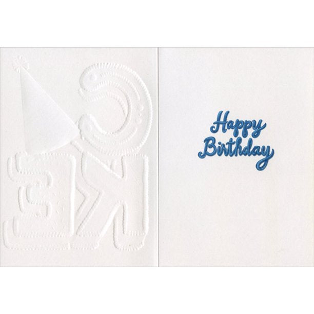 inside of card is white with inside text in blue script