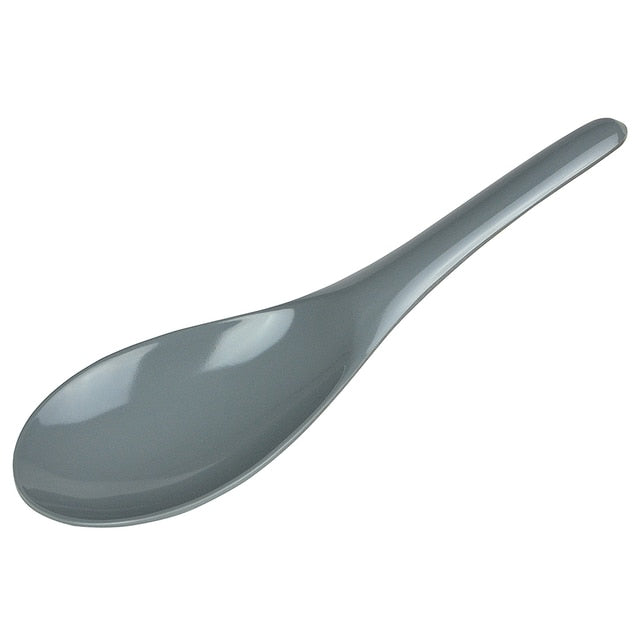 gray melamine rice spoon on a white background